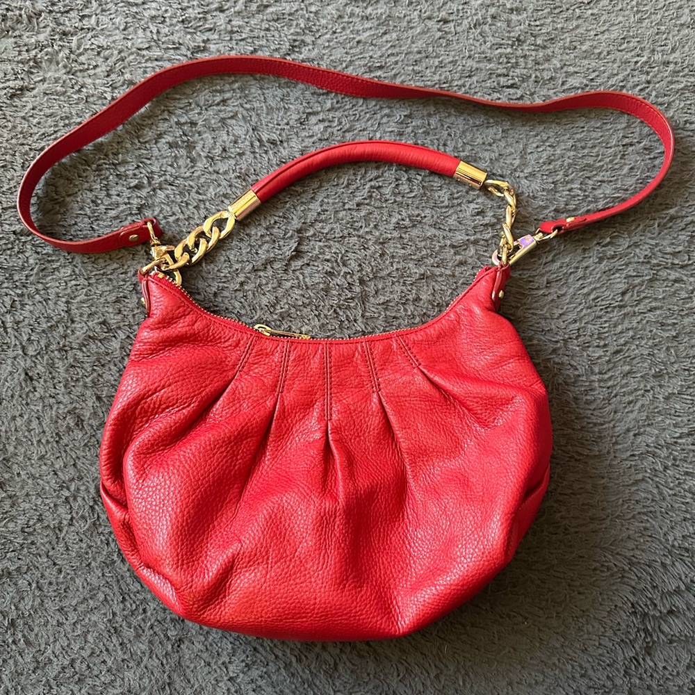 Michael Kors Red Leather Mini Hobo Style Shoulder Bag